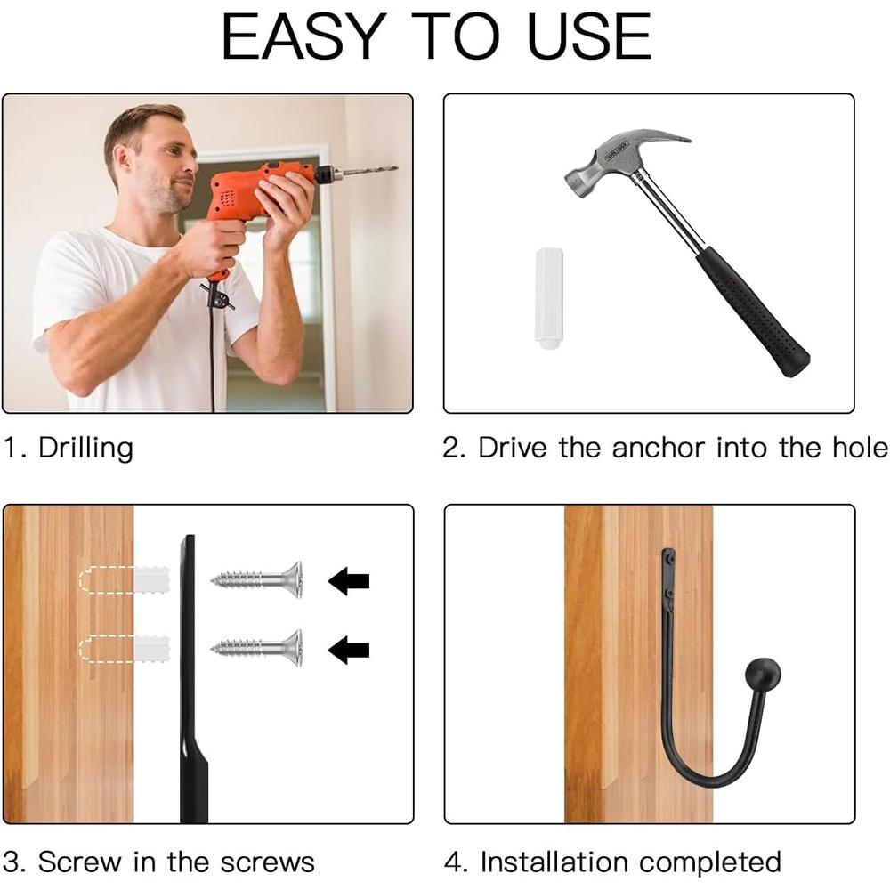 Black Curtain Holdbacks with Mounting Screws For Living Room Bedroom Bathroom