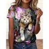 Women's 3d Cute Cat Pattern Printed T-shirt Summer Fashion Popular Clothing Casual Daily Wear