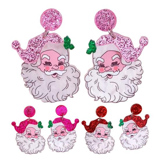 Santa Dangle Earrings Funny Christmas Earrings Glitter Santa Claus Charm Earrings Holiday Gift for Ladies Girls Xmas Party Accessories