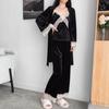 New Autumn Velvet 3PCS Pajamas Set Sleepwear Sexy Lace Trim Bath Robe Nightgown Loose Casual Velour Home Clothes Loungewear