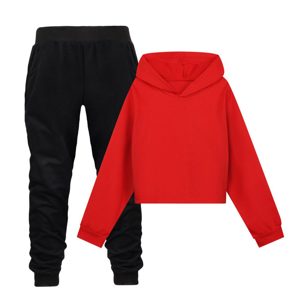 Children's Hooded Top And Trousers Two-piece Sportswear Set Long-sleeved Solid Color Clothing Set