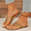 Women's Outer Wear Sandals and Slippers Summer New Round Toe Clip Toe Plus Size Flat Rhinestone Beach Flip-On Slippers
