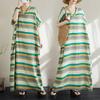 Women 2025 Summer Plus Size Casual Dress Basic Loose Vintage Long Dress Stripe Maxi Linen New