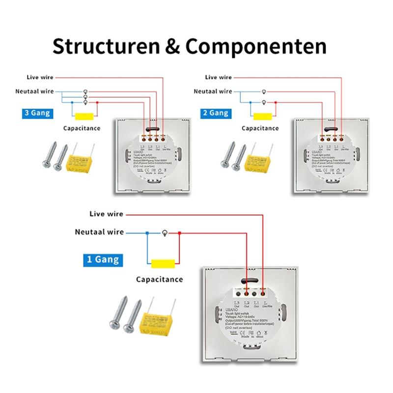 1/2/3Gang Touch Switch 1Way Type-C Usb Wall Sockets Light Switch With Power Sockets Glass Panel Gold
