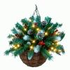 Pre-Lit Christmas Hanging Basket Artificial Greenery Basket with Pine Cones Red Berries Outdoor Hanging Planter with LED Light for Winter Outside