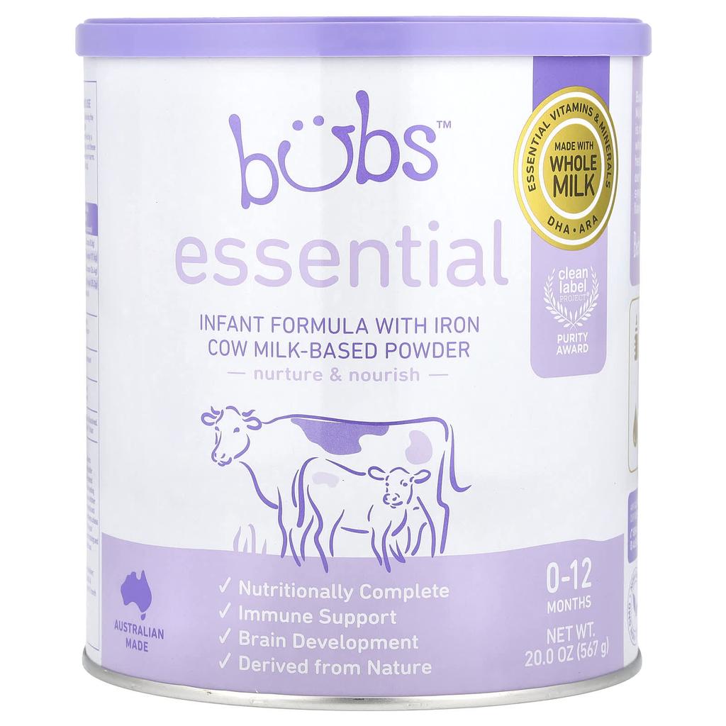 Aussie Bubs Essentials, Infant Formula, with Iron Cow's Milk Powder, 0 - 12 Months, 20 Oz (567 G)