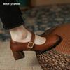 Quality Genuine Leather Women Pumps 2024 Spring Summer Retro Style Concise Thick Heels Buckle Shoes Woman Casual Mary Jane Shoes