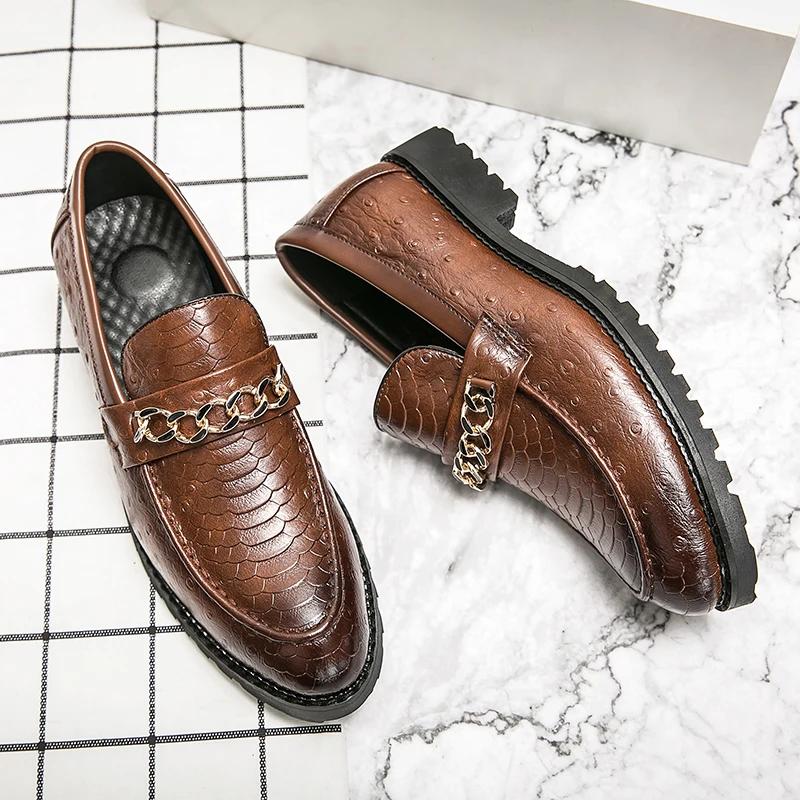 Italian Style Men Casual Leather Shoes Fashion Lightweight Loafers Low Heel Slip-on Outdoor Driving Shoes Flat Designer Shoes