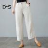 Women Casual Pants Elastic High Waist Buttons Zipper Fly Long Trousers with Pockets Solid Color Straight Wide Leg Slacks Daily Wear
