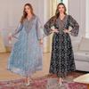 Muslim Embroidered Mesh Abaya Dress - Women's Long Middle Eastern Robe (Ready Stock)