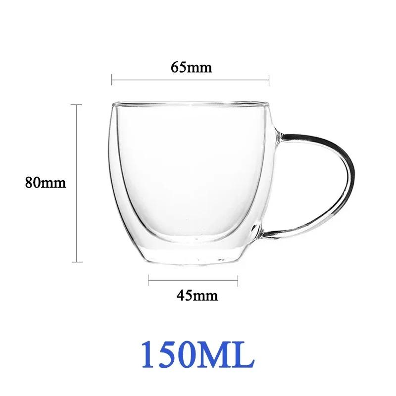 1-6PCS 80-450ML Heat Resistant Double Wall Tea Glass Cup Beer Coffee Handmade Creative Cold Beverage Transparent Drinkware Set