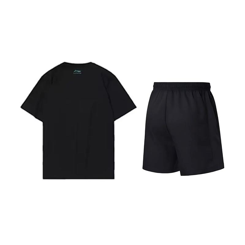 Li-Ning Letter Print Fashion Loose Versatile Round Neck Short Sleeve T-Shirt Casual Sports Suit Unisex Tops AHST465-2+AKSV843-1