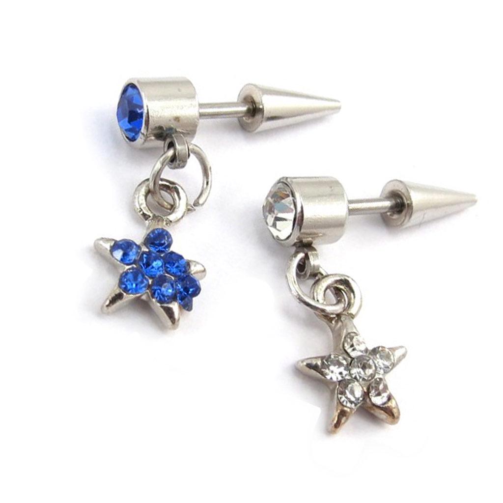 Les Trésors De Lily [K0268] - Pair of Blue and White 'Star' Earring Piercings