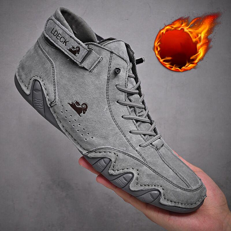 Suede Boots Handmade with Closure High Top Plush Thickening Men's Casual Shoes Cotton Shoes Toe Leather Boots Men Winter Shoes