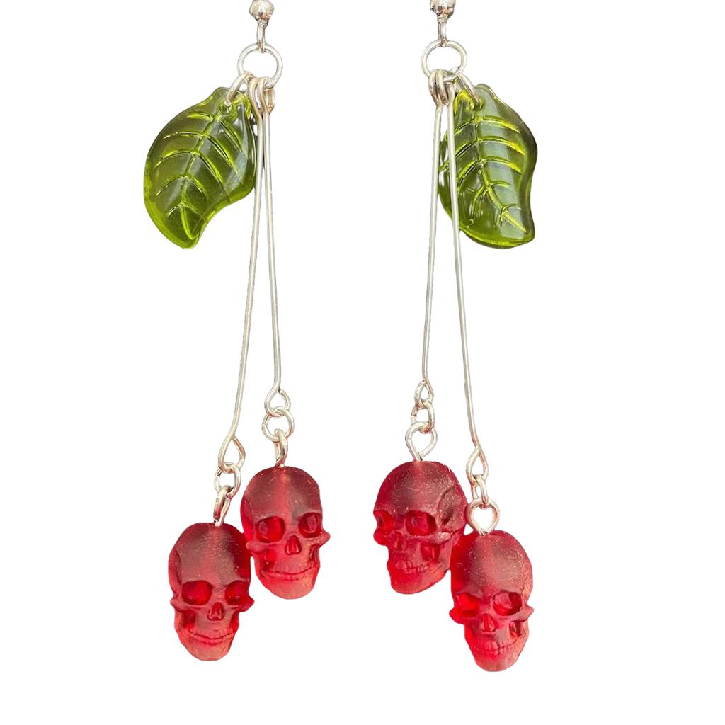 Trendy Gothic Skull Cherry Earrings Gothic Skull Earrings With Red Vampire Design Stylish Ear Accessory For Women