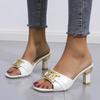 Summer Women's Slippers Sandals Shoes Female Golden Metal Chain Ladies Fashion Casual Slides Mules  Indoor Zapato Mujer