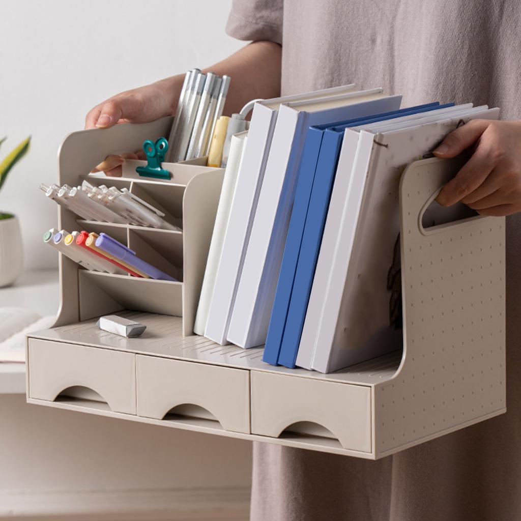 Desktop Bookshelf Multifunctional Dust Proof Space Saving Plastic with Drawer Desktop Book