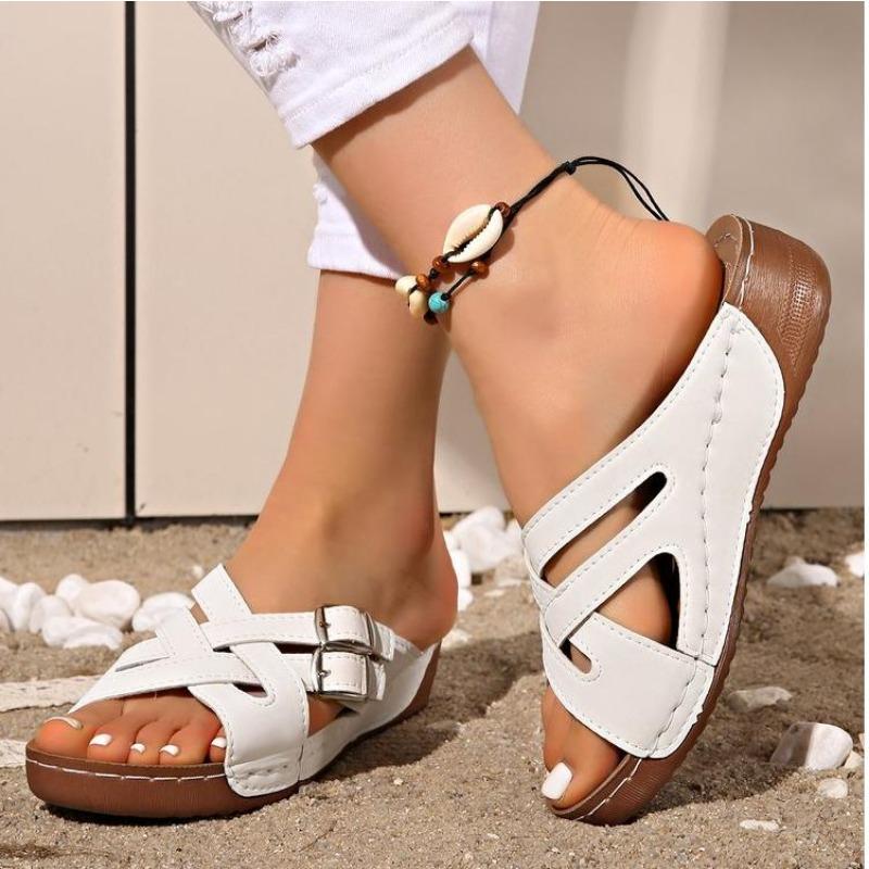 Cross Straps Platform Slippers Women Comfort Double Buckle Wedge Sandals Woman Summer 2025 Anti Slip Casual Beach Shoes
