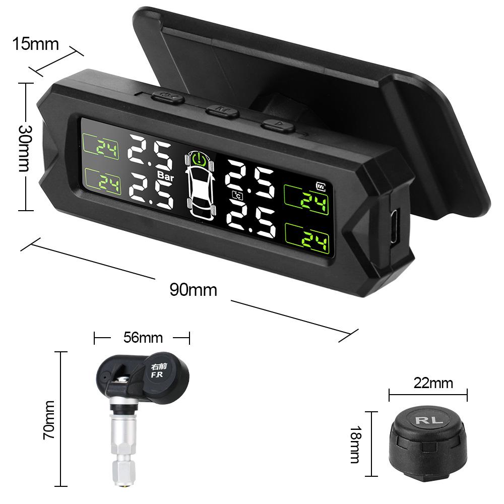 Solar Power Car TPMS Auto Security Alarm Tyre Pressure Sensor Temperature Warning Tire Pressure Monitoring System Save Fuel