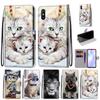 Cute Cat Painted Pattern PU Leather Wallet Phone Case for iPhone Samsung Huawei Honor Xiaomi Redmi OPPO Realme Moto ZTE