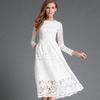 Plus Size Female Summer Dresses Female Round Neck Lace Long Sleeve Dress Slim Fit Midi Dress