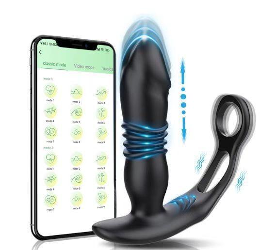 Silicone Anal Vibrator Thrusting Prostate Stimulator Massager Delay Ejaculation Lock Ring Anal Butt Plug Sex Toys Dildos for Men