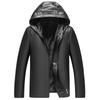Fengxun Men's Hooded Casual Leather Jacket
