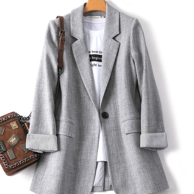 New Spring Autumn Fashion Business Plaid Suits Women Work Office Casual Blazer Ladies Long Sleeve Gray Coats Slim Jacket