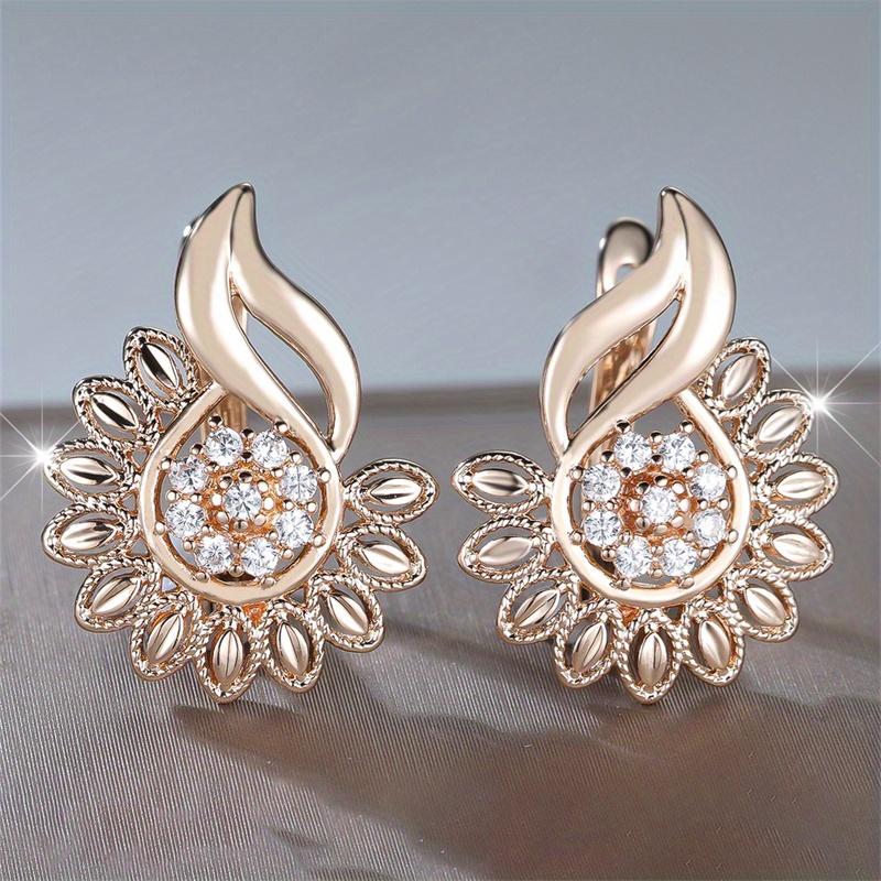 1 Pair Golden Color Sunflower Floral Earrings Valentine's Day Jewelry