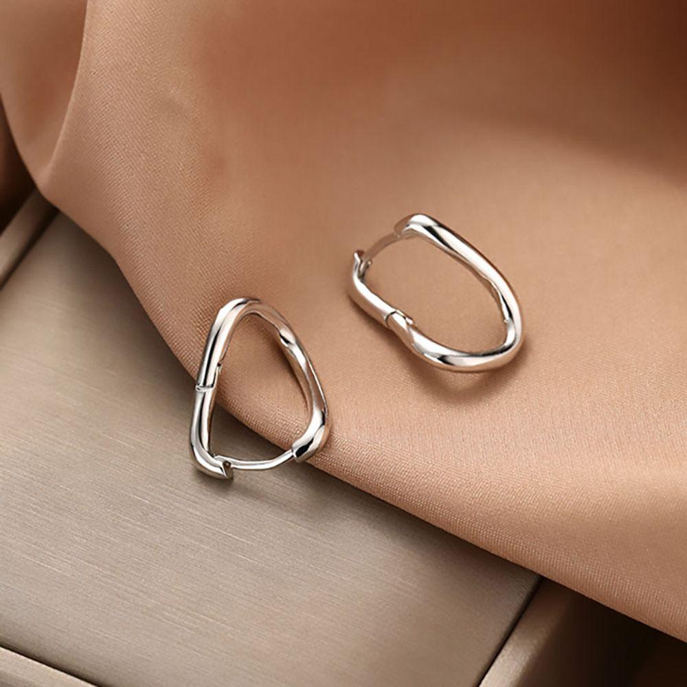 Girls Exquisite 925 Sterling Silver Rregular Dislocation Earring Plain Hoop Earrings Goth Ear Studs