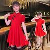 Girls' Summer Cheongsam: Chinese-Style Red Retro Performance Dress