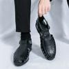New Men's Leather Fisherman Sandals with Summer Hollowed-out Breathable Buckle Design Comfortable and Casual Outdoor Beach Shoes
