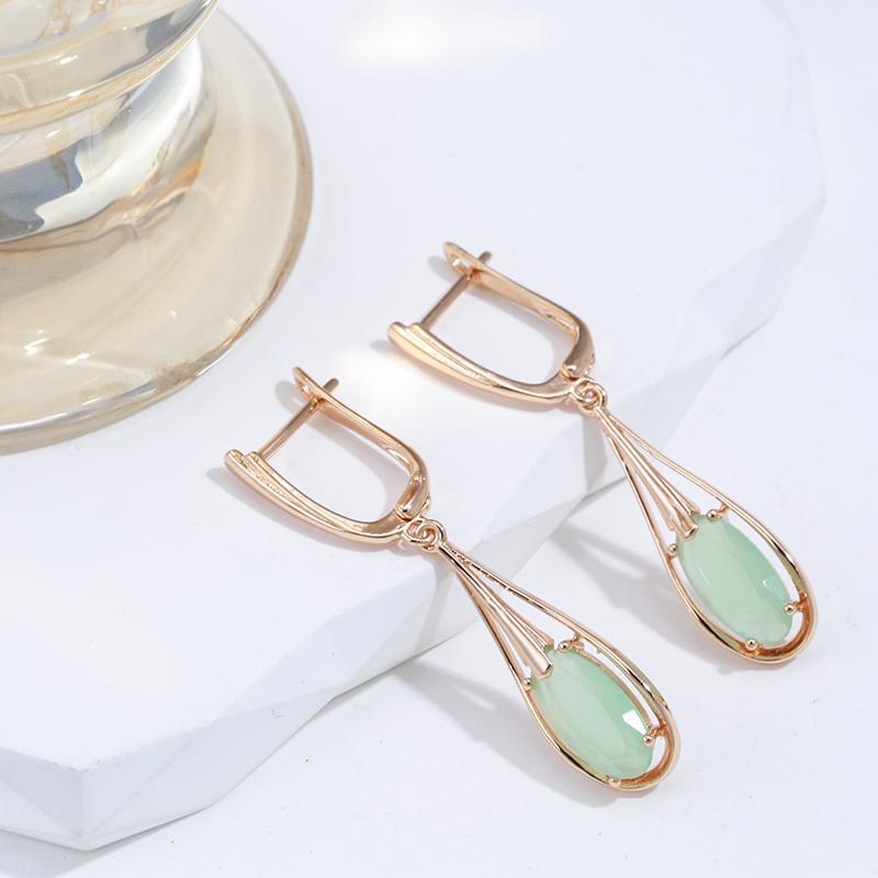 Kinel Lake Green Zircon Long Dangle Earrings For Women Water Drop Stone Earrings