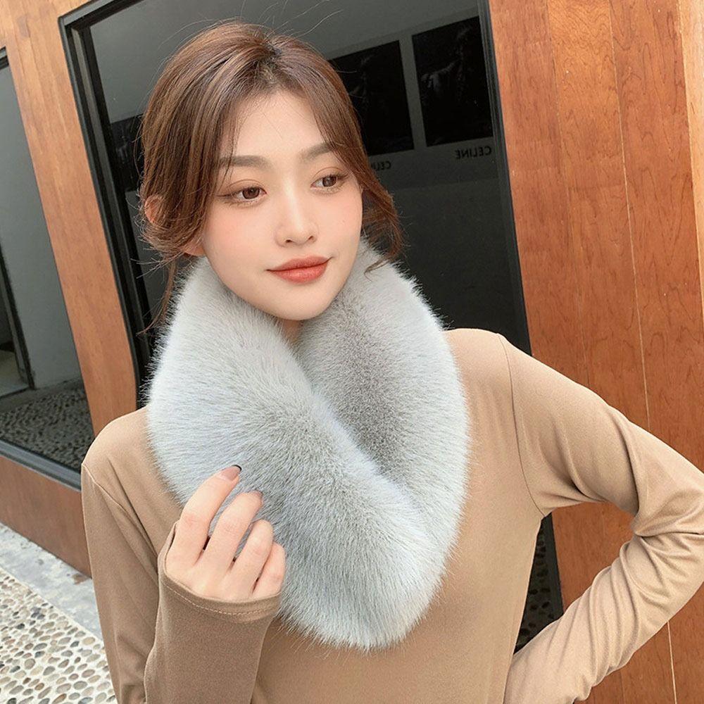 Новый зимний меховой воротник для волос, шарф из искусственного меха, однотонная шаль, женский меховой шарф, манишка из искусственной шерсти
