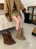 2025 Autumn and Winter New Nomadic Inner Heightening Suede Boots Western Boots Medium Boots Can Be Folded Through Two Boots