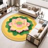 Yousheng Lotus Flower Floor Mat Round Living Room Rug Lotus Pattern Carpet with Non-Slip Backing for Home Office Bedroom Kitchen