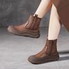 Thick Soled Round Toe Warm Plush Boots Genuine Leather Retro Women's Cotton Shoes