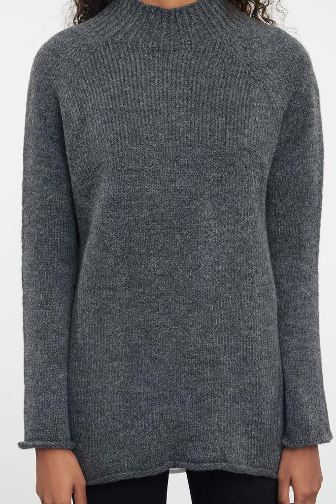 Women's Fashion Stylish Sweater Green Soft Textured Stand-Up Collar Seamless Knitwear Sweater