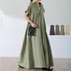 Single Breasted Short Sleeve Cotton Linen Shirt Dress Women's Loose Lapel Solid Casual Maxi Dresses