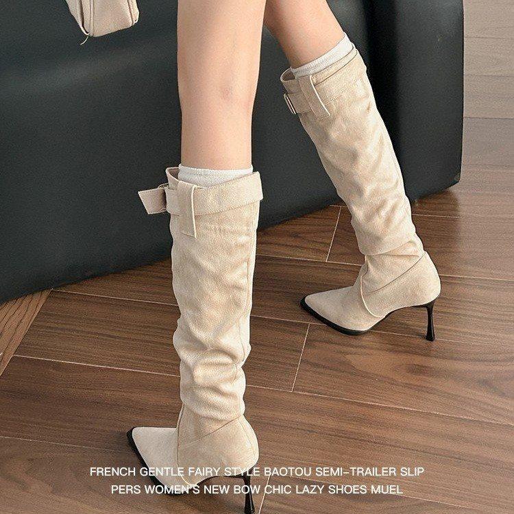 Boot Tip Autumn Temperament Sub New Small Man 2025 Stack Boots Thin Heel Boots Women's High Heel Suede Head