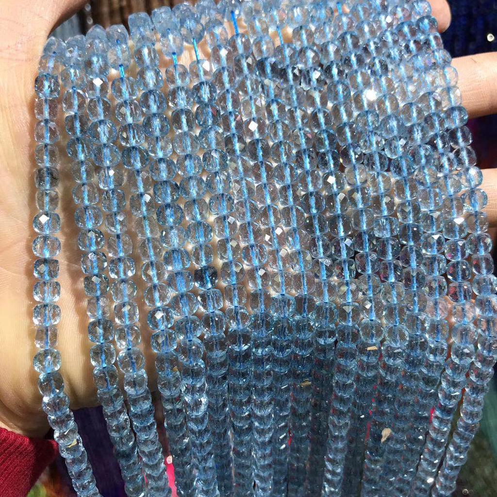Natural Blue Topaz Crystal Square Section Loose Beads Gemstone Charms for Necklace Bracelet Anklet Sewing Craft Jewelry Accessory Making