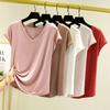 Women Summer Solid V Neck Basic T Shirt Modal Loose Tee Tops Casual Undershirt