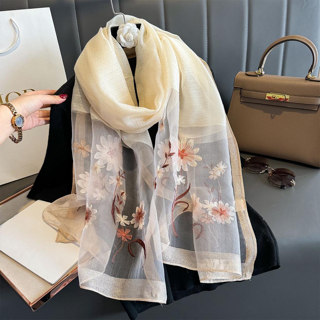 Длинный шарф из шелковой шерсти Шали и накидки для женщин Цветочная вышивка Bufandas Пашмина Шейный пончо Шарфы Повязка на голову Хиджаб Бандана