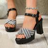Fashion 2025 Summer Open Toe Women's Sandals Platform Mixed Colors Buckle Strap Chunky Heels Sandals Fashion Plus Size Dress Party Shoes