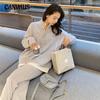 Autumn and Winter Fashion Knitted Suit Women's Hong Kong Style Retro Leisure Long-sleeved Sweater Wide Leg Pants Suit