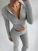 European and American Style Women's Hooded Zipper Sweatshirt and Sweatpants Set - Autumn/Winter Collection