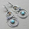 Large Circular Hollow Blue Natural Stone Inlaid Earrings Handmade Jewelry Silver Color Pendant VINTAGE EARRINGS NEW