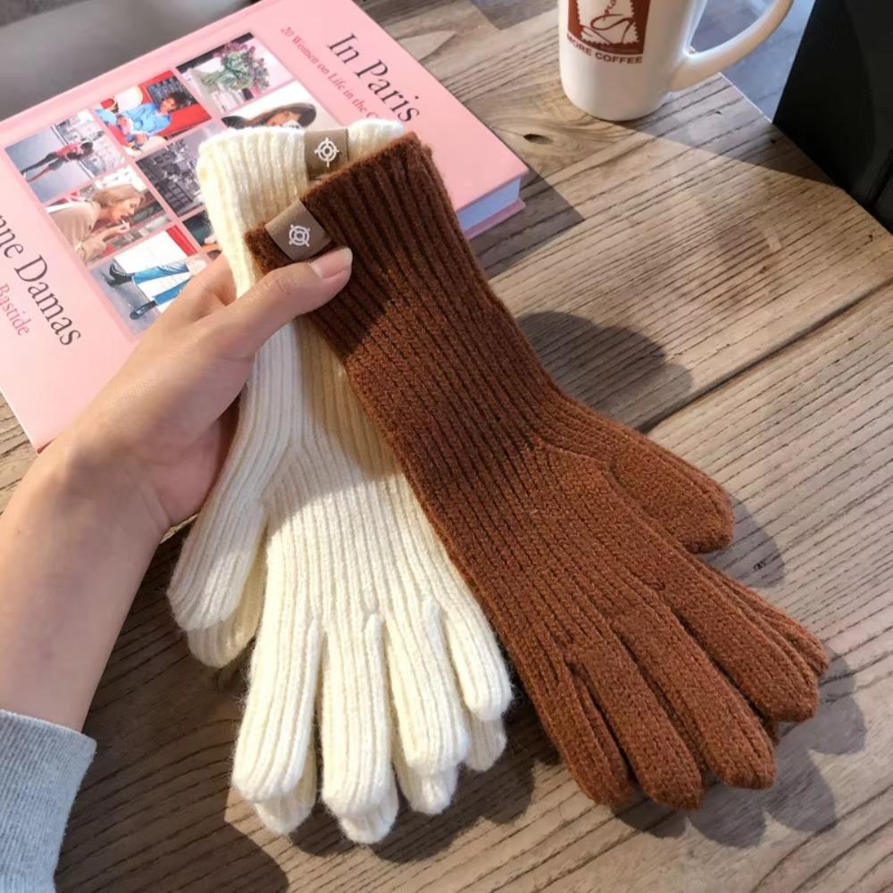 Solid Color Knitted Gloves Touchscreen Warm Mittens Casual Women Gloves Outdoor Riding