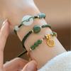 New Round/Chinese Character Natural Hetian Jade Lucky Charm Woven Braided Bracelets For Women Girls Fine Jewelry