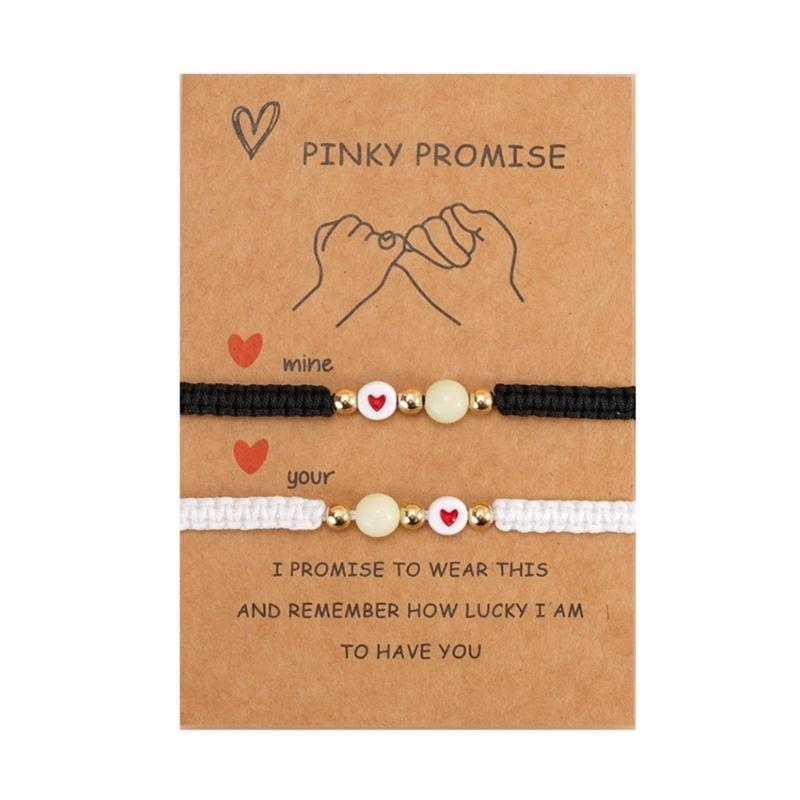 2Pcs Couple Bracelet Matching Bracelets Love Lucky Bead Luminous Bangles for Friendship Lucky Wish Jewelry Gift Card Bracelet